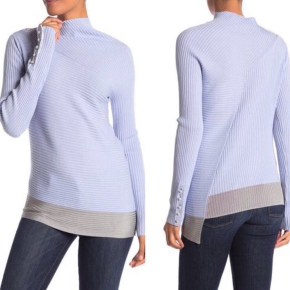 Rag & Bone Light Blue Reanna Asymmetrical Merino Wool Sweater